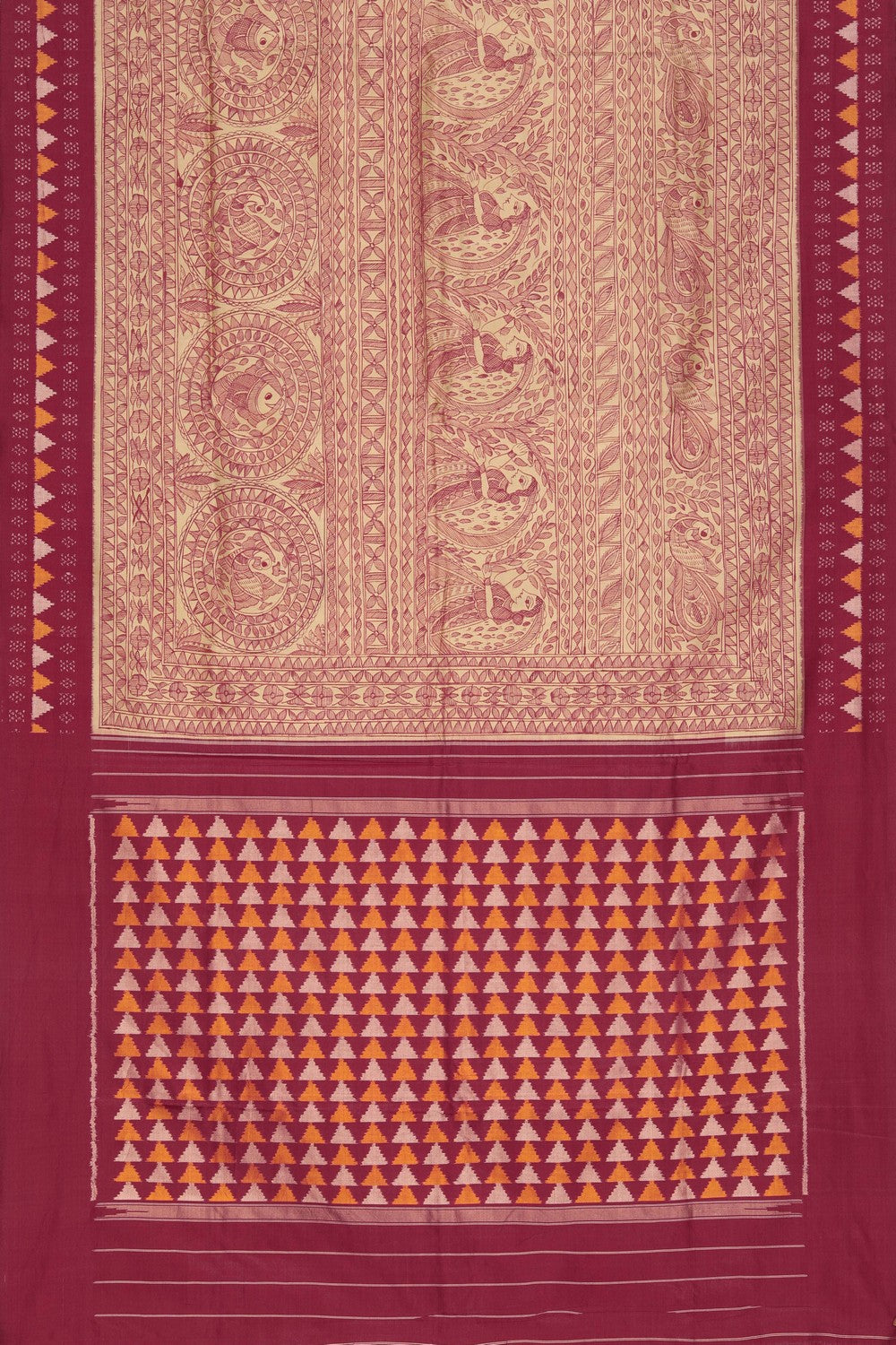 Image of Madhubani Painted Cream Saree